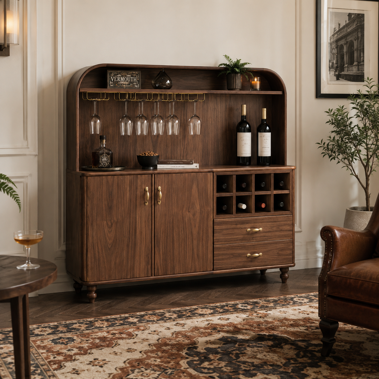Wood Bar Cabinet – Solid Wood Wine Storage Cabinet for Living Room Decor