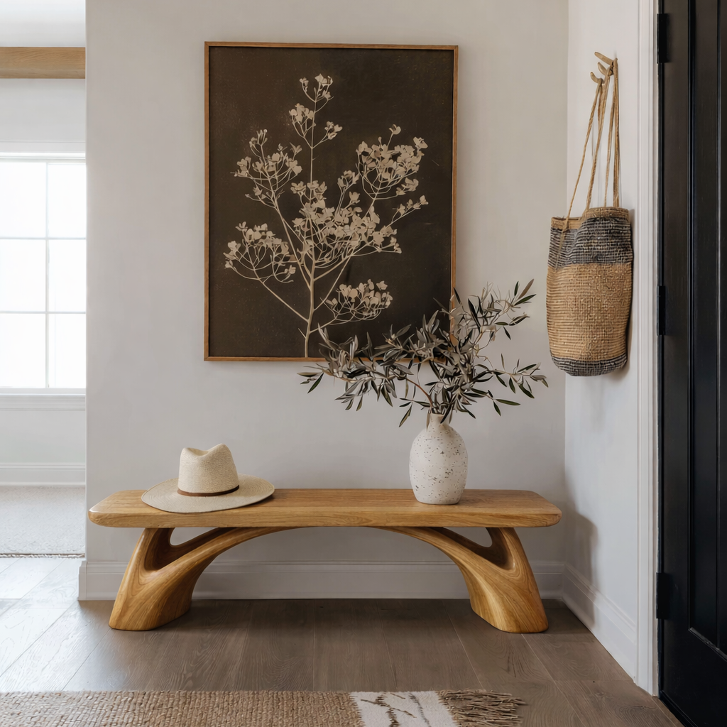 Handcrafted Solid Wood Sculptural Bench – Organic Modern Design