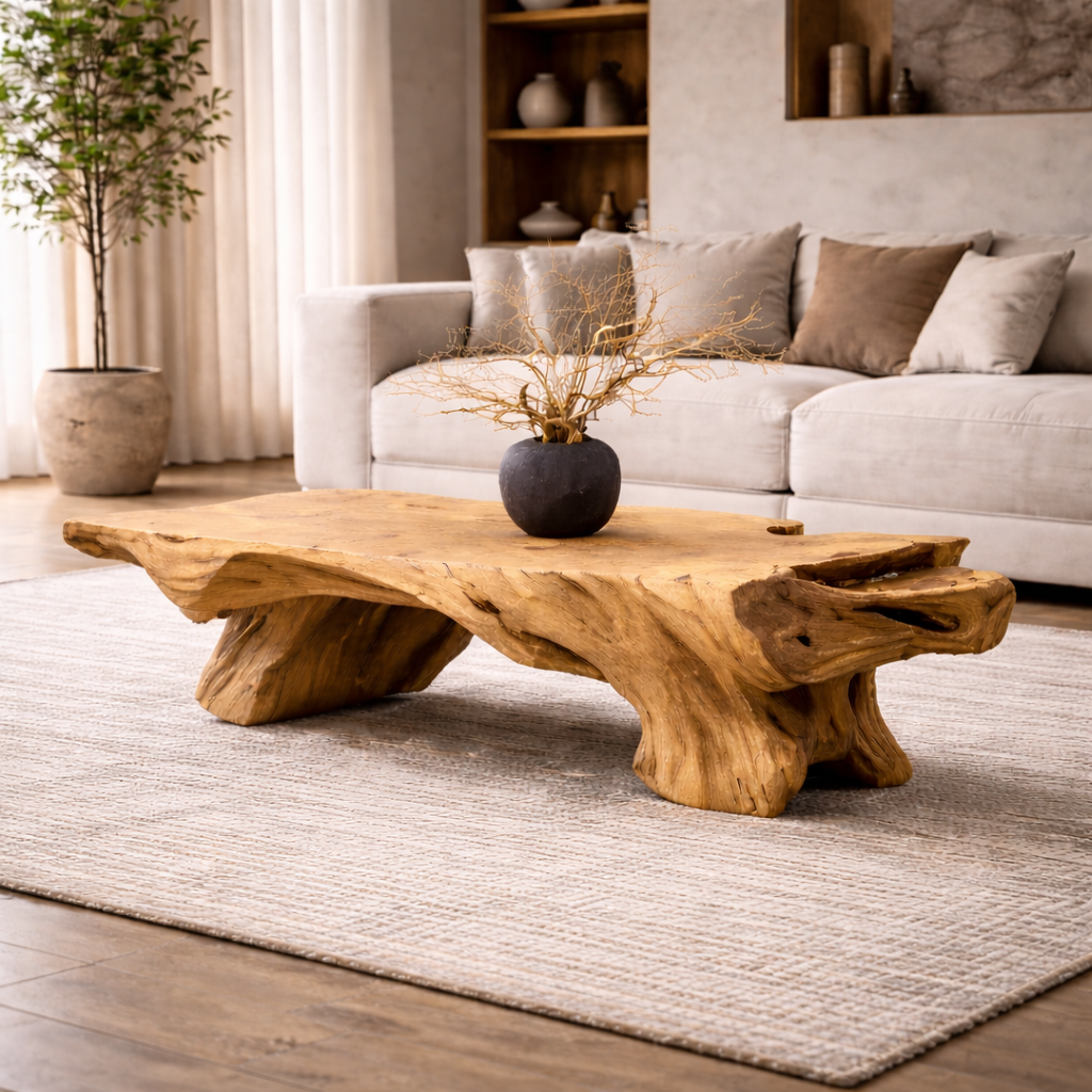 Tree Root Coffee Table – Solid Wood Rustic Table for Living Room Decor