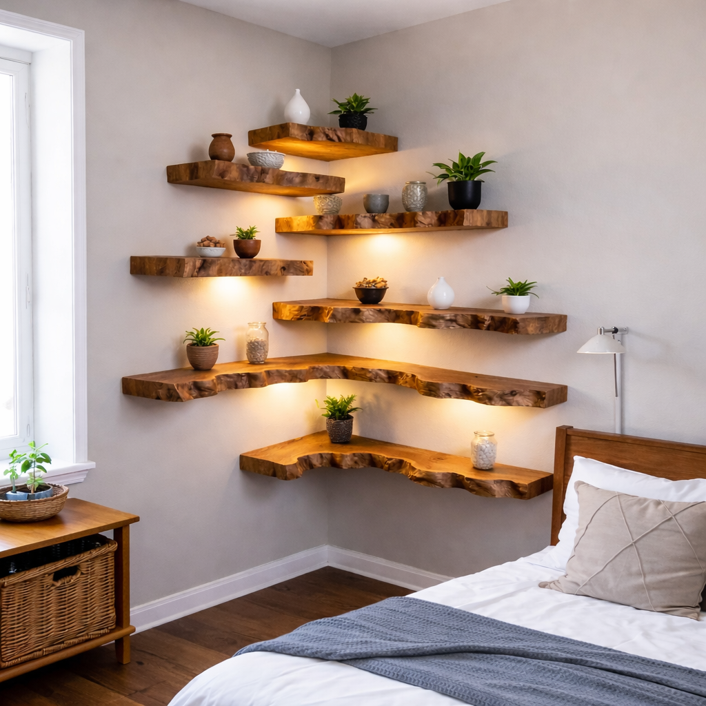 Floating Wooden Wall Shelves – Modern Natural Storage & Decor