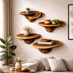 Organic Wooden Floating Wall Shelves Set – Sculptural Modular Display