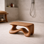 Sculptural Wooden Shower Bench - Modern Minimalist Bathroom Stool