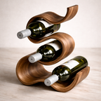 Sculptural Solid Wood Wine Rack | Hand-Carved Curved Bottle Holder