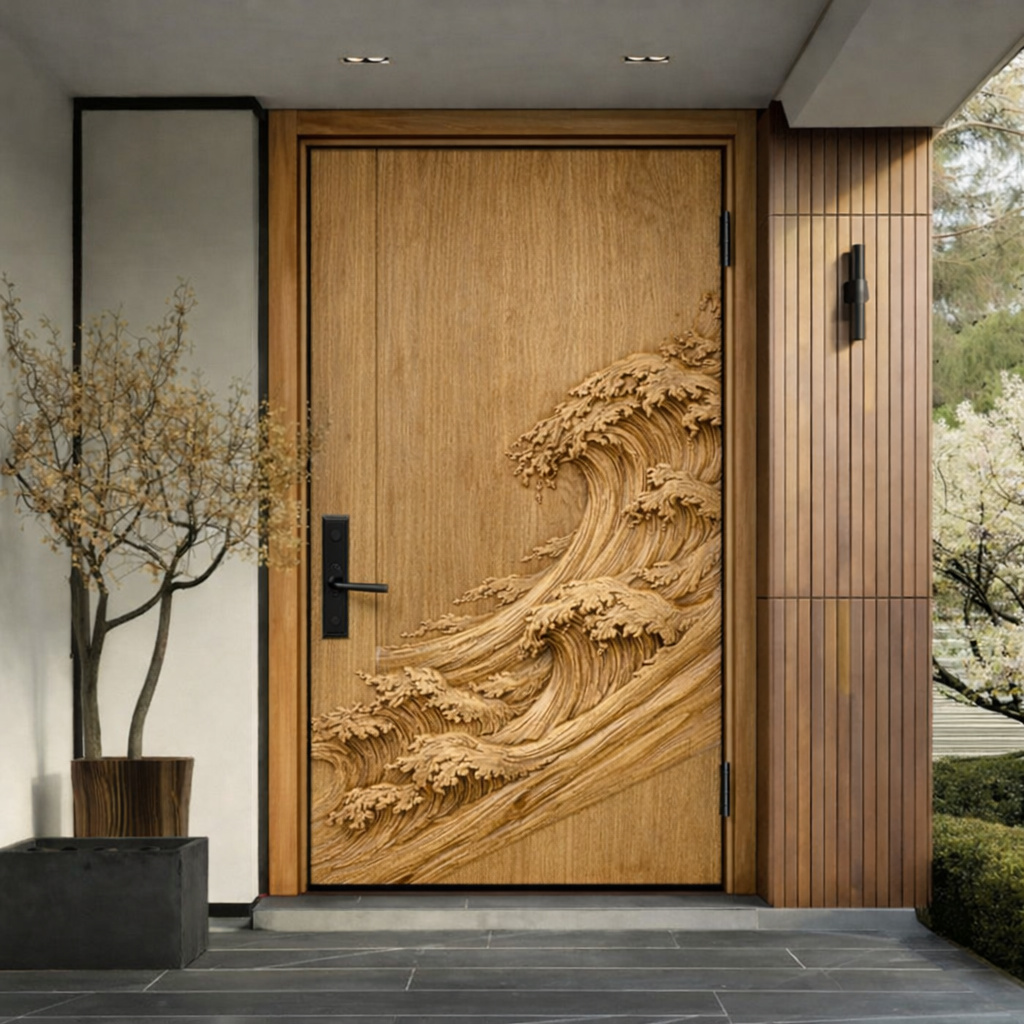Solid Wood Entry Door – Handcrafted Natural Wooden Door Design