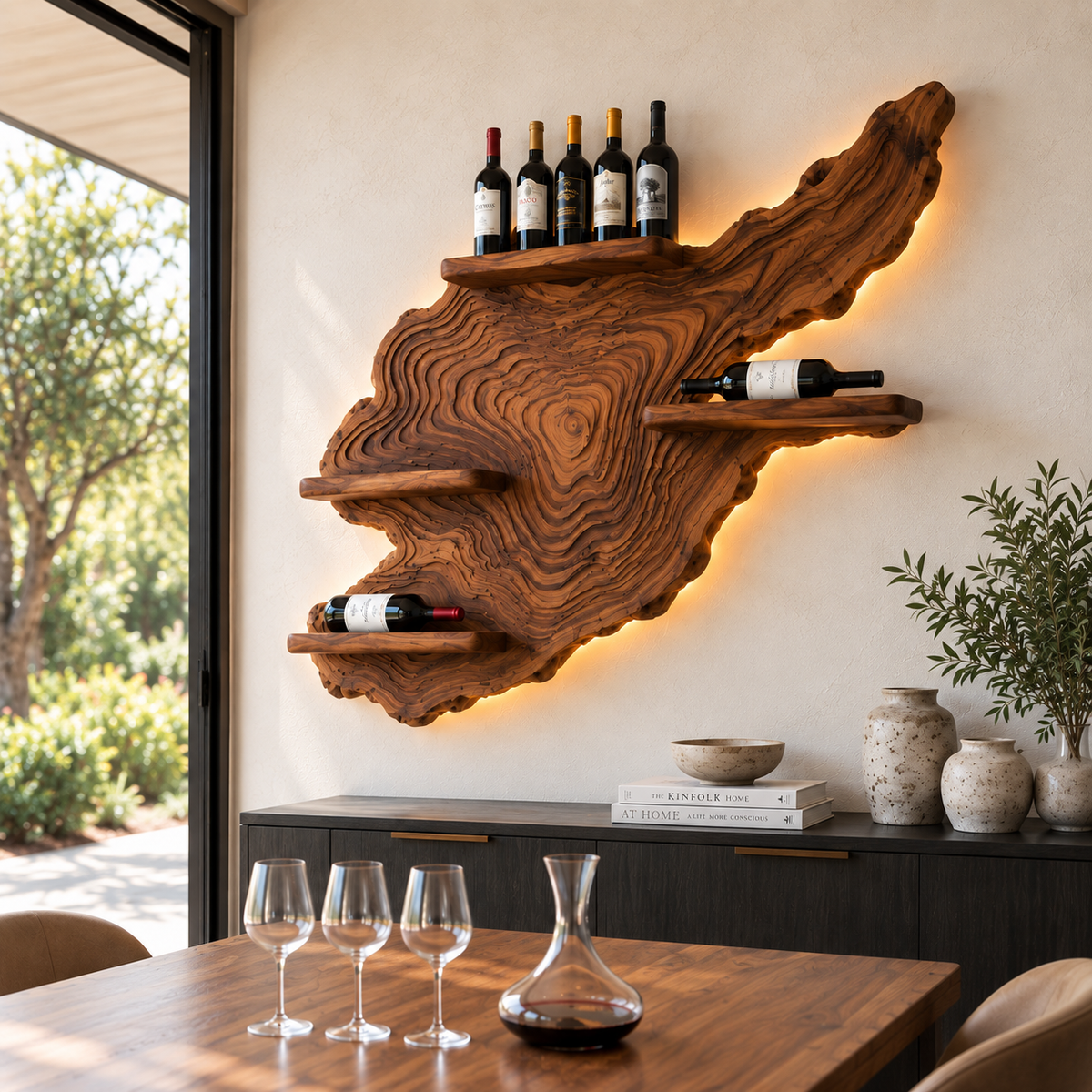 Live Edge Wood Wall Wine Rack
