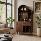 Arched Wood Wine Cabinet – Solid Wood Bar Storage Cabinet for Dining Room Decor