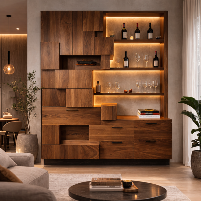 Modern Solid Wood Wall Cabinet with Open Shelves – Contemporary Wooden Storage Cabinet for Living Room or Dining Area Hover Image