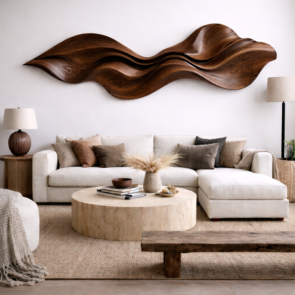 Organic Wave Wooden Wall Art – Sculptural Modern Décor