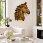 Horse Head Wood Wall Art – Solid Wood 3D Animal Sculpture for Entryway Decor
