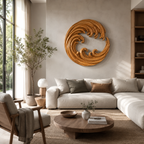Round Wave Wood Wall Art – Solid Wood Carved Wall Decor for Living Room Decor