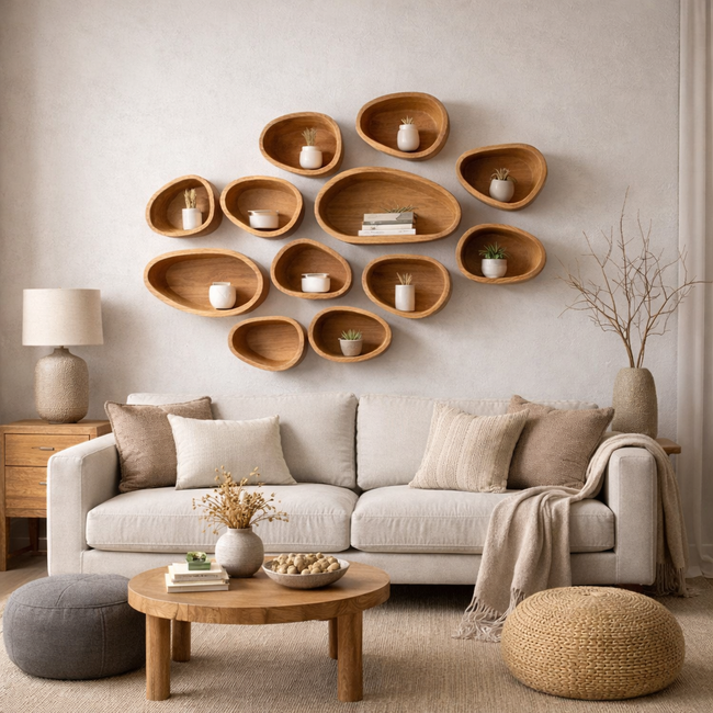 Organic Cluster Wooden Wall Art – Sculptural Modern Wall Décor Hover Image