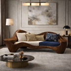 Solid Wood Curved Lounge Sofa – Sculptural Accent Sofa for Modern Interiors