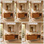 Wave Carved Wood Bathroom Vanity – Solid Wood Floating Sink Cabinet with Open Storage for Bathroom Decor