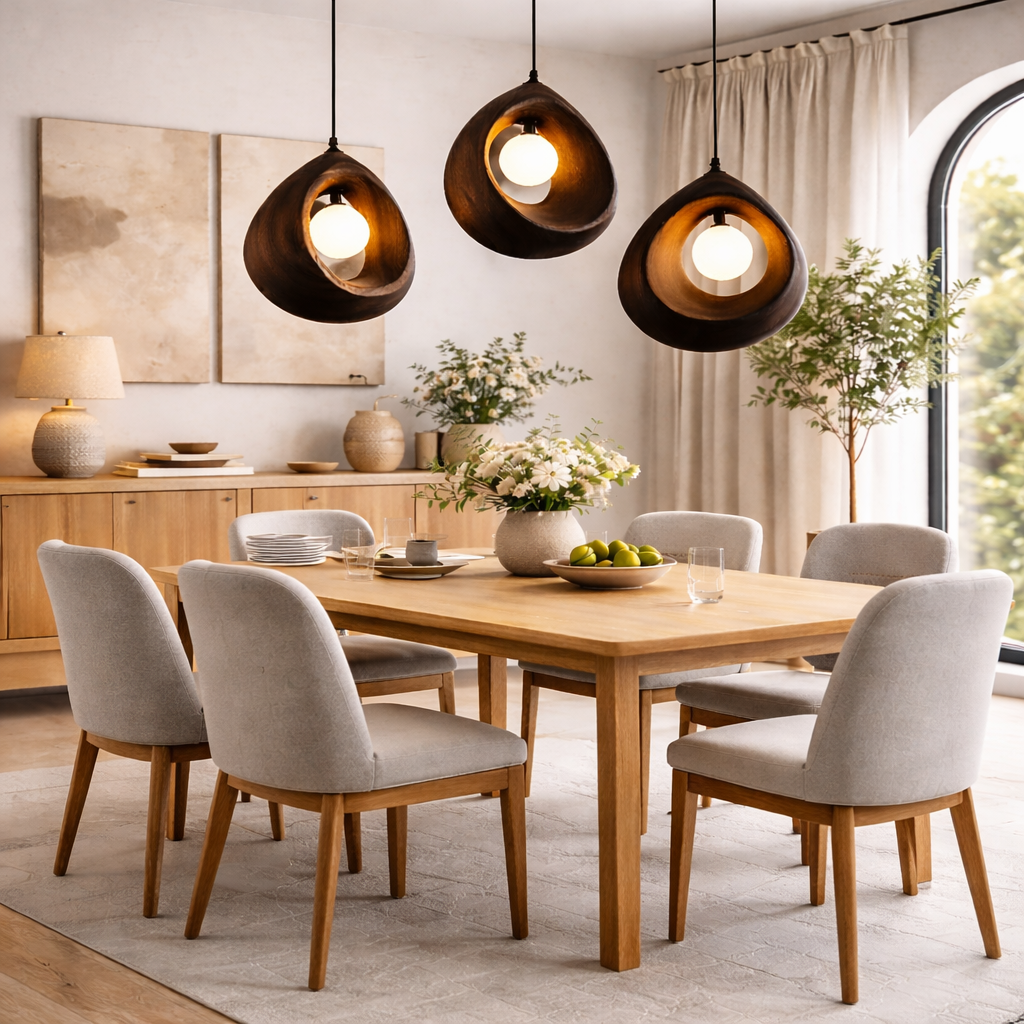 Sculptural Pendant Light – Handmade Wooden Hanging Lamp for Modern Decor