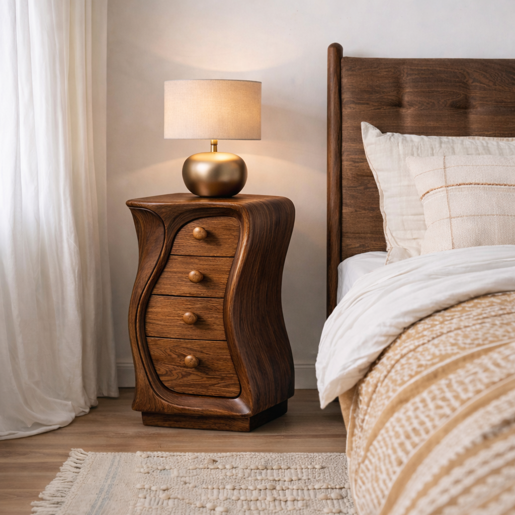 Solid Wood Nightstand – Modern Natural Bedside Table