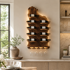Wall-Mounted Wine Rack – Solid Wood Bottle Holder with Glass Storage