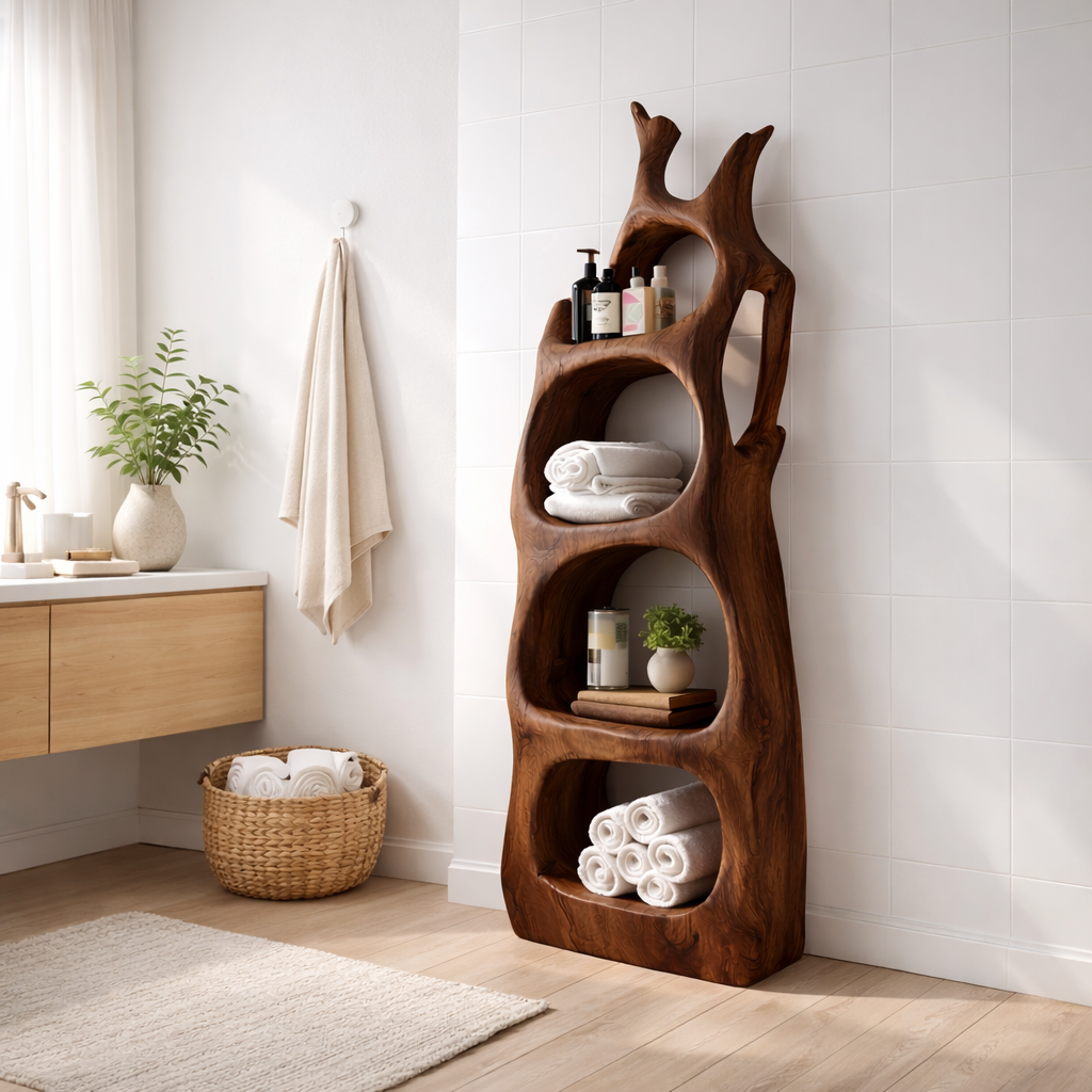 Tree Trunk Corner Shelf – Solid Wood Display Shelf for Rustic Home Decor