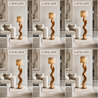 Sculptural Wood Floor Lamp – Solid Wood Standing Lamp with Fabric Shade for Living Room Decor