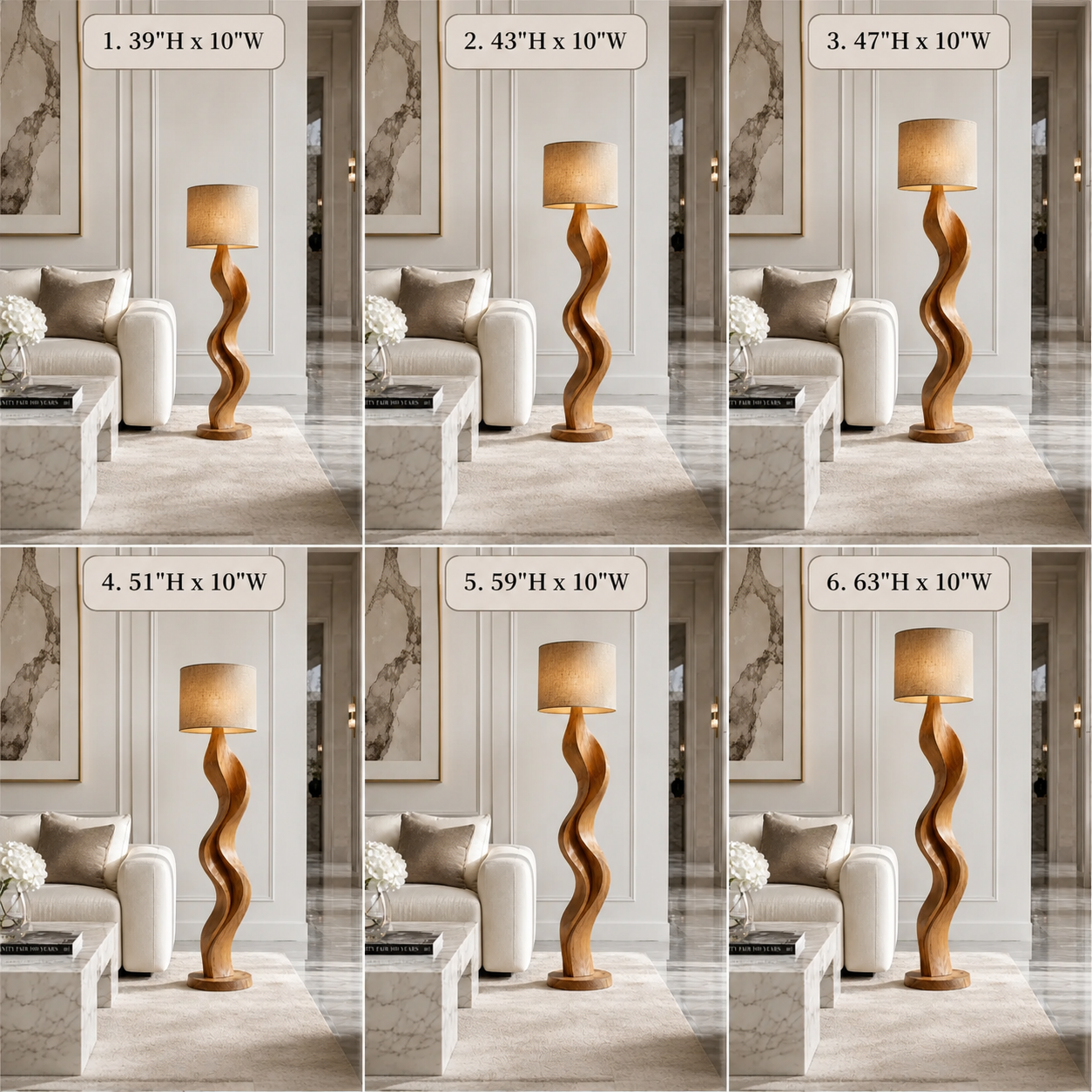 Sculptural Wood Floor Lamp – Solid Wood Standing Lamp with Fabric Shade for Living Room Decor