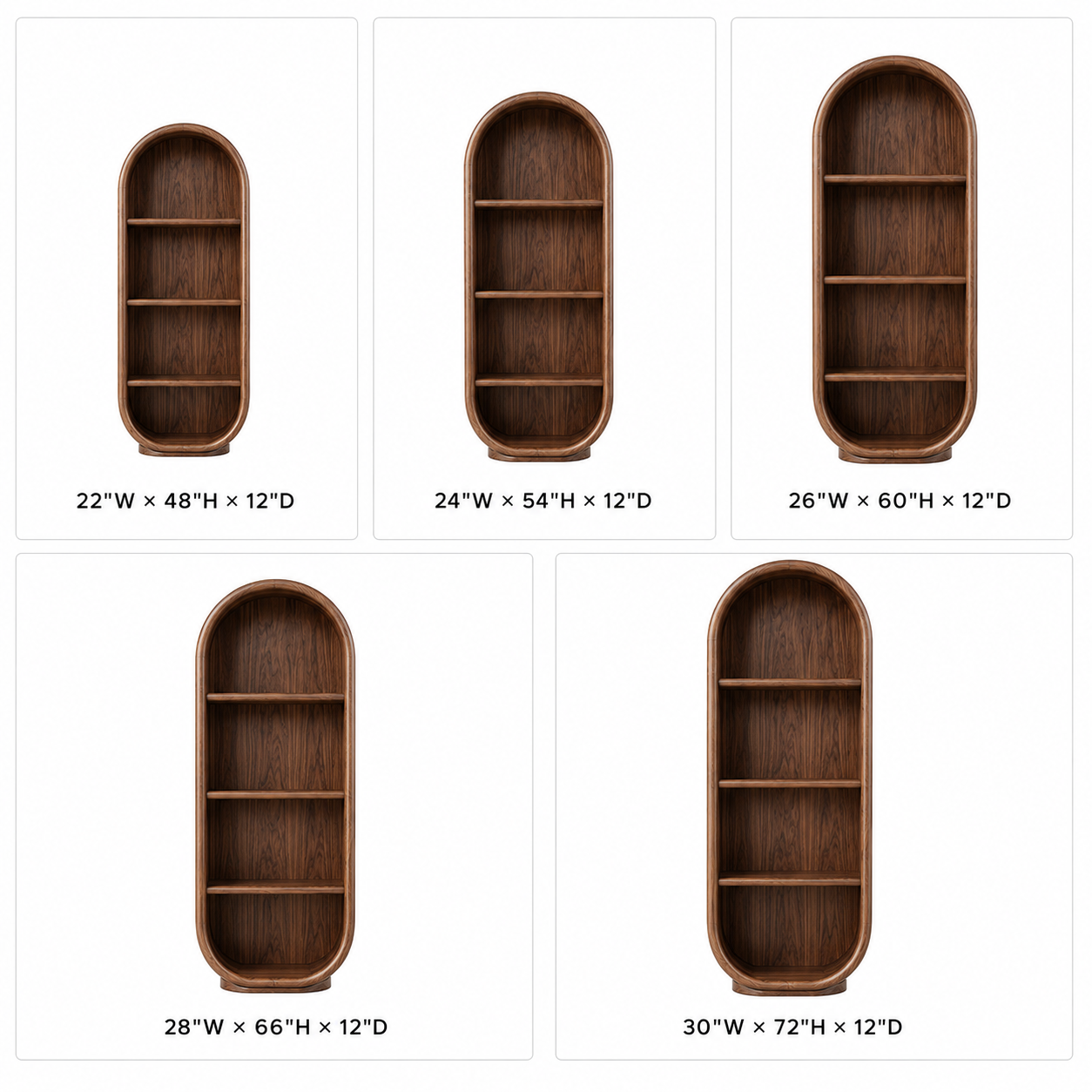 Arched Wood Bookshelf – Solid Wood Display Cabinet for Living Room Decor