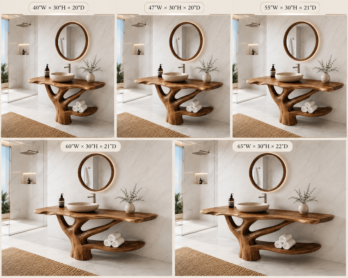 Live Edge Wood Bathroom Vanity – Solid Wood Sink Console with Towel Shelf for Bathroom Decor