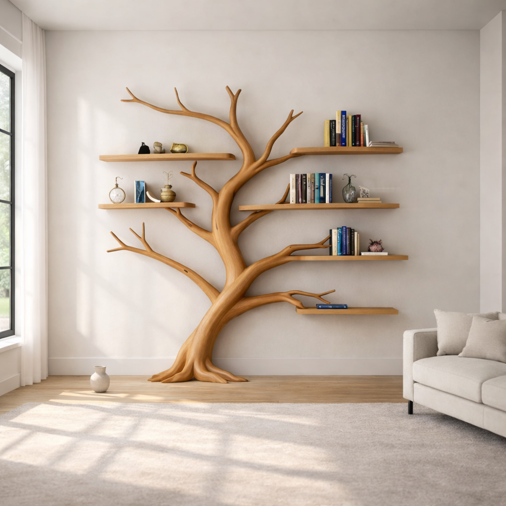 Tree Wall Shelf – Solid Wood Sculptural Shelf for Living Room Decor