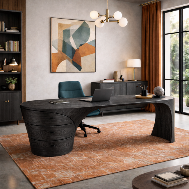 Sculptural Desk – Handmade Solid Wood Desk for Executive Office Main Image