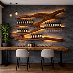 Wooden Wall-Mounted Wine Rack – Sculptural Display