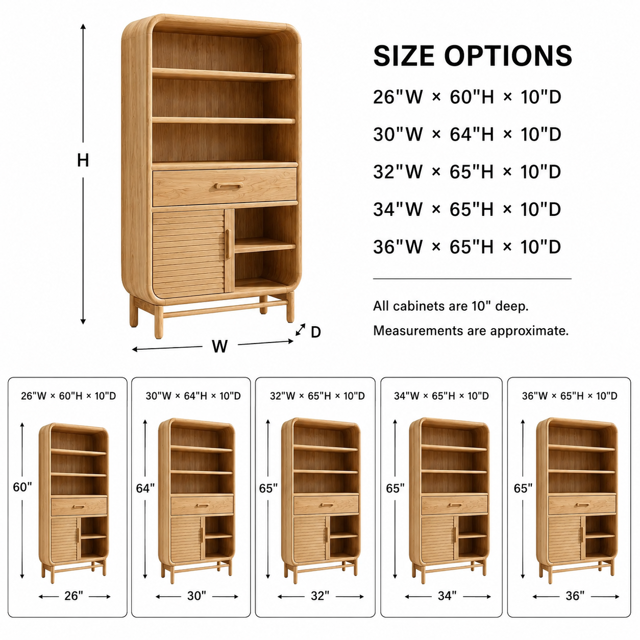 Rounded Wood Bathroom Storage Cabinet – Solid Wood Linen Cabinet with Shelves for Bathroom Decor