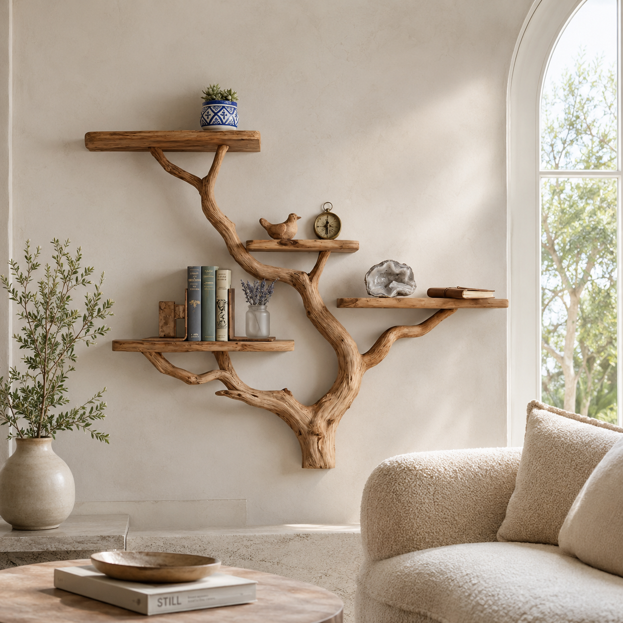 Tree Branch Wall Shelf – Solid Wood Display Shelf for Home Decor