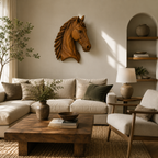 Horse Head Wood Wall Art – Solid Wood 3D Animal Sculpture for Entryway Decor