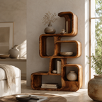 Geometric Bookcase – Solid Wood Display Shelf for Modern Home