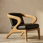Sculptural Accent Chair – Solid Wood Lounge Chair with Cushioned Seat