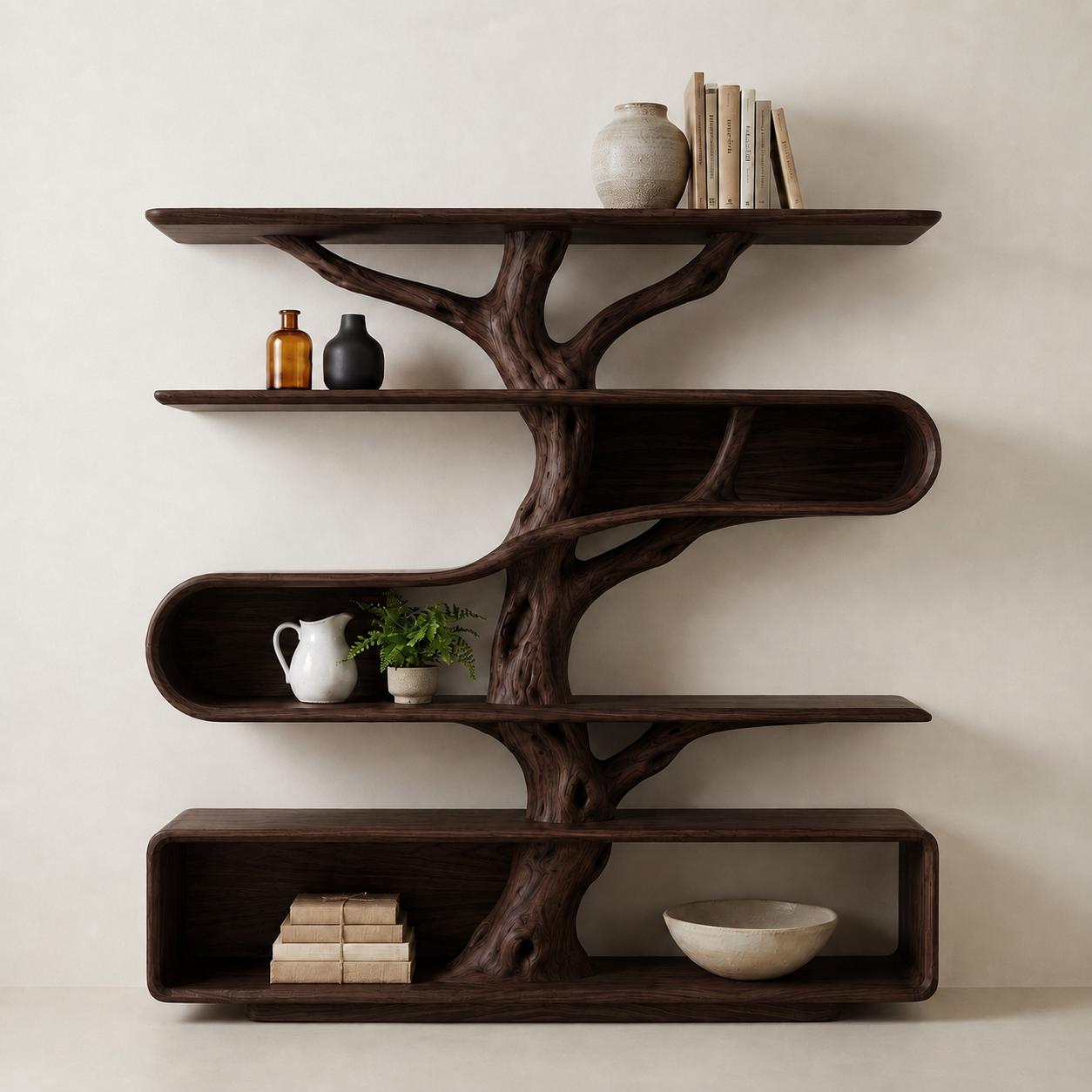 Tree Branch Bookcase – Sculptural Solid Wood Display Shelf