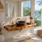 Live Edge Wood Floating Bathroom Vanity – Solid Wood Wall Mounted Sink Console for Bathroom Decor
