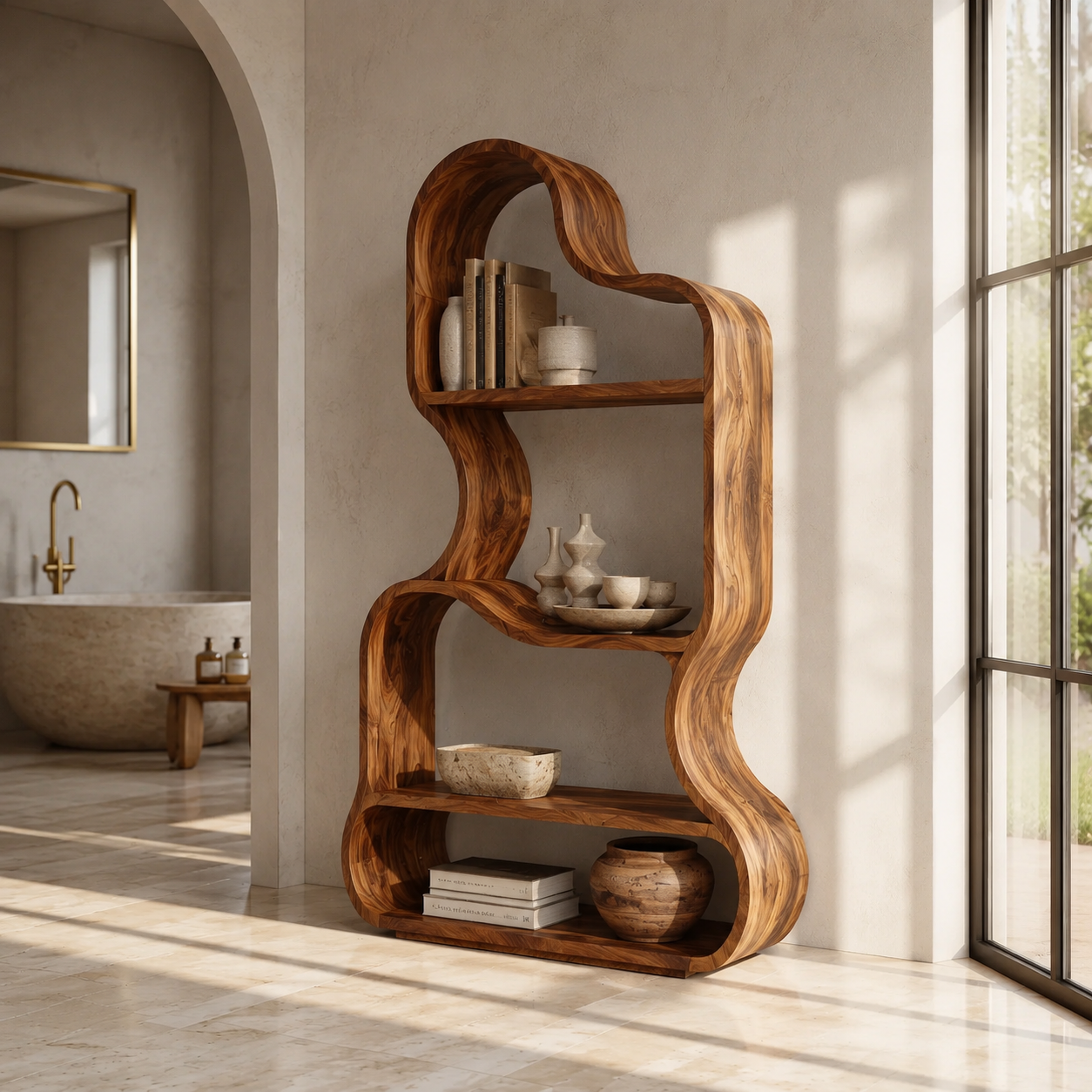 Organic Bookcase – Solid Wood Display Shelf for Modern Home