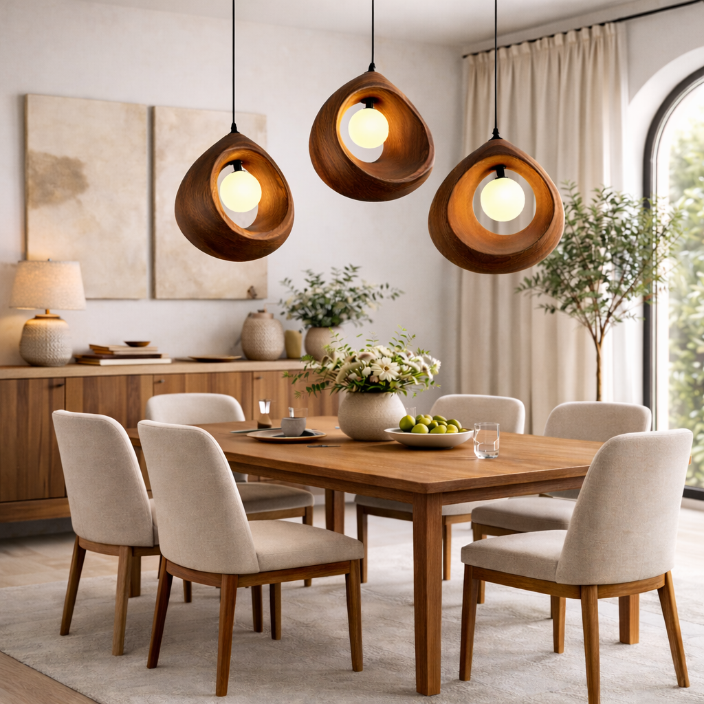 Sculptural Pendant Light – Handmade Wooden Hanging Lamp for Modern Decor