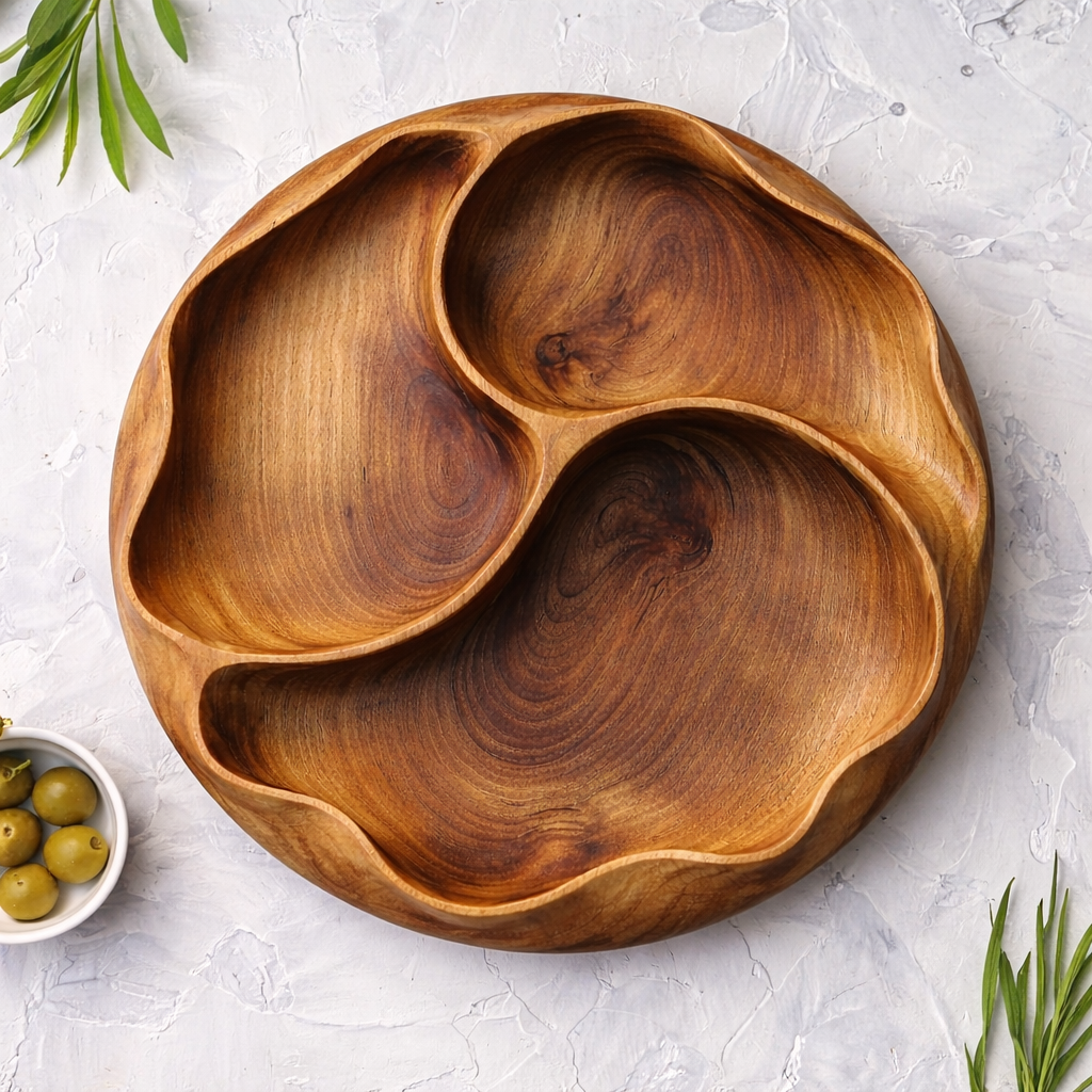 Wooden Serving Tray & Bowl Set – Natural Tableware for Entertaining