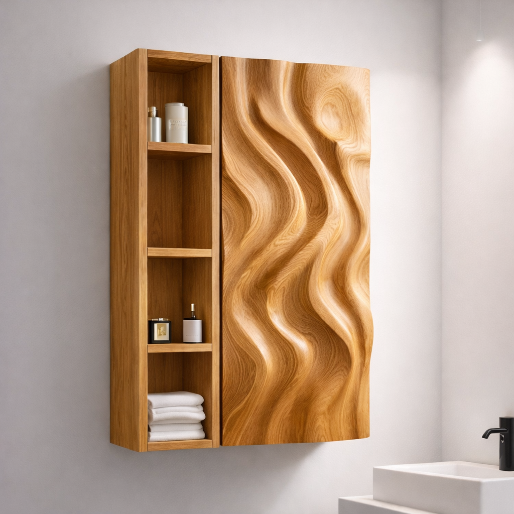 Wavy Wall Cabinet – Solid Wood Bathroom Storage Cabinet for Modern Decor