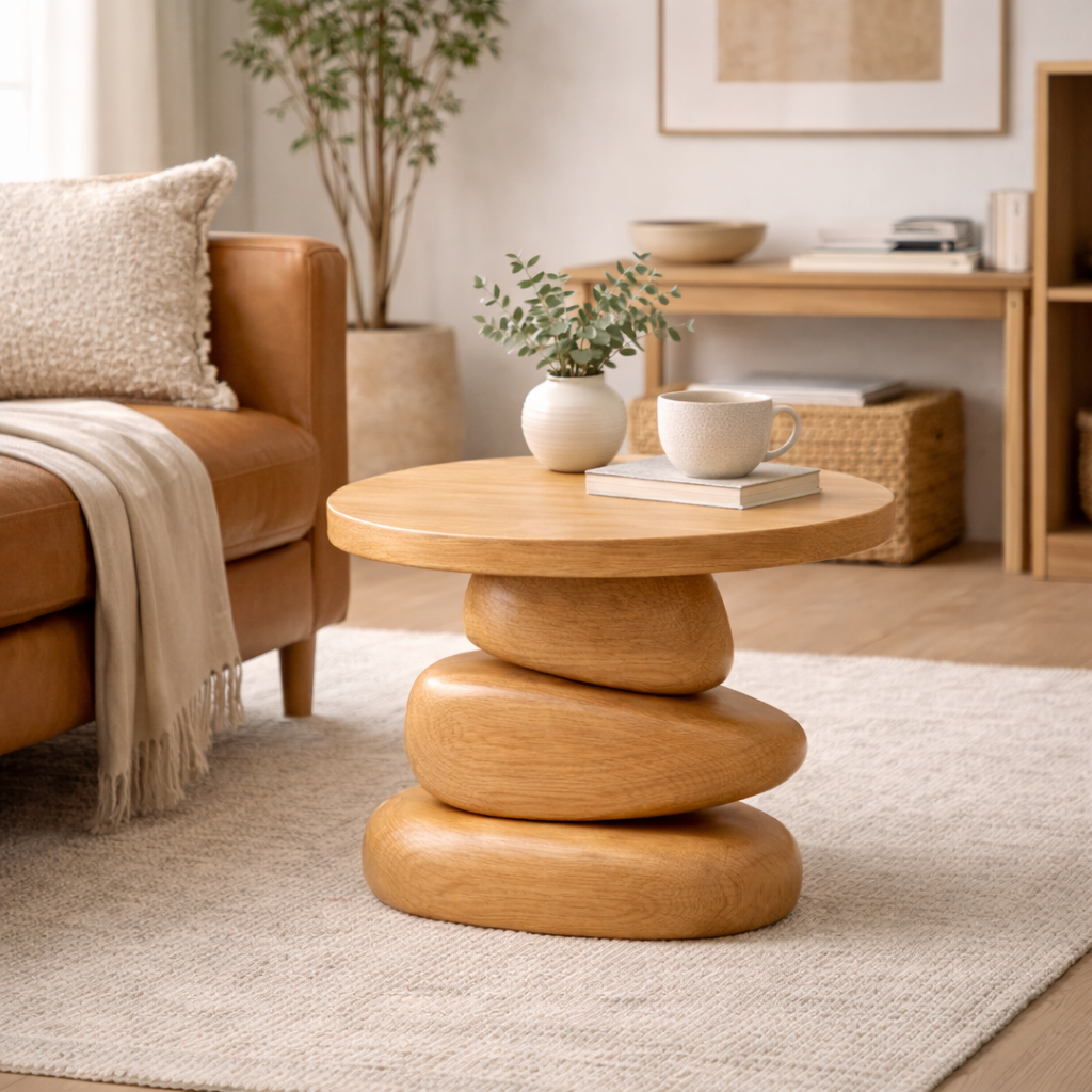 Stacked Side Table – Sculptural Solid Wood Table for Modern Living Room