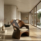 Sculptural Lounge Chair – Solid Wood Accent Chair with Cushioned Seat