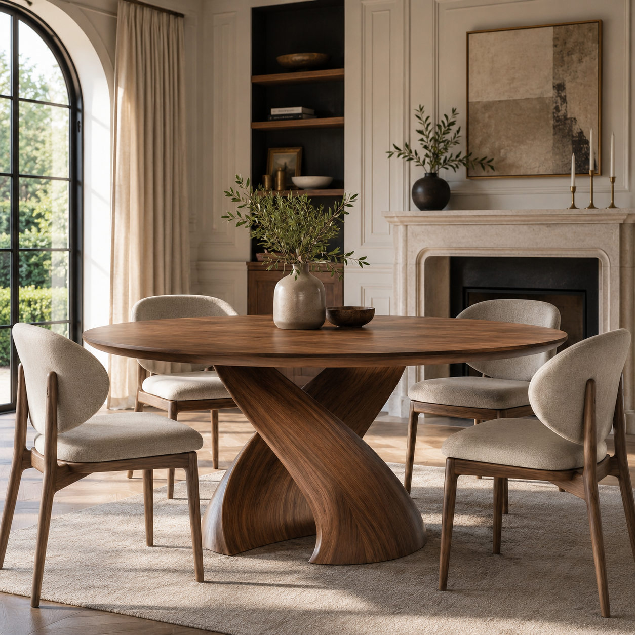 Round Dining Table – Solid Wood Table with Sculptural Base