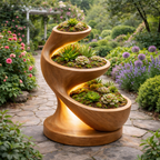 Spiral Plant Stand – Handcrafted Wooden Stand for Outdoor Garden