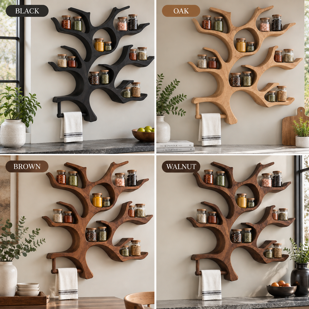 Tree Branch Wood Spice Shelf with Towel Bar