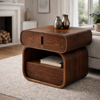 Modern Wooden Side Table with Storage – Rounded Minimalist Nightstand