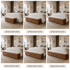 Wave Carved Wood Bedroom Bench – Solid Wood End of Bed Storage Bench with Upholstered Cushion