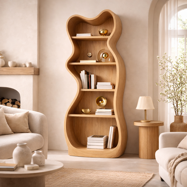 Organic Bookcase – Sculptural Solid Wood Shelf for Modern Home Hover Image