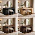 Makeup Vanity Table – Solid Wood Vanity with Round Mirror and Stool