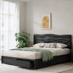 Solid Wood Bed Frame with Sculpted Wave Headboard – Organic Design