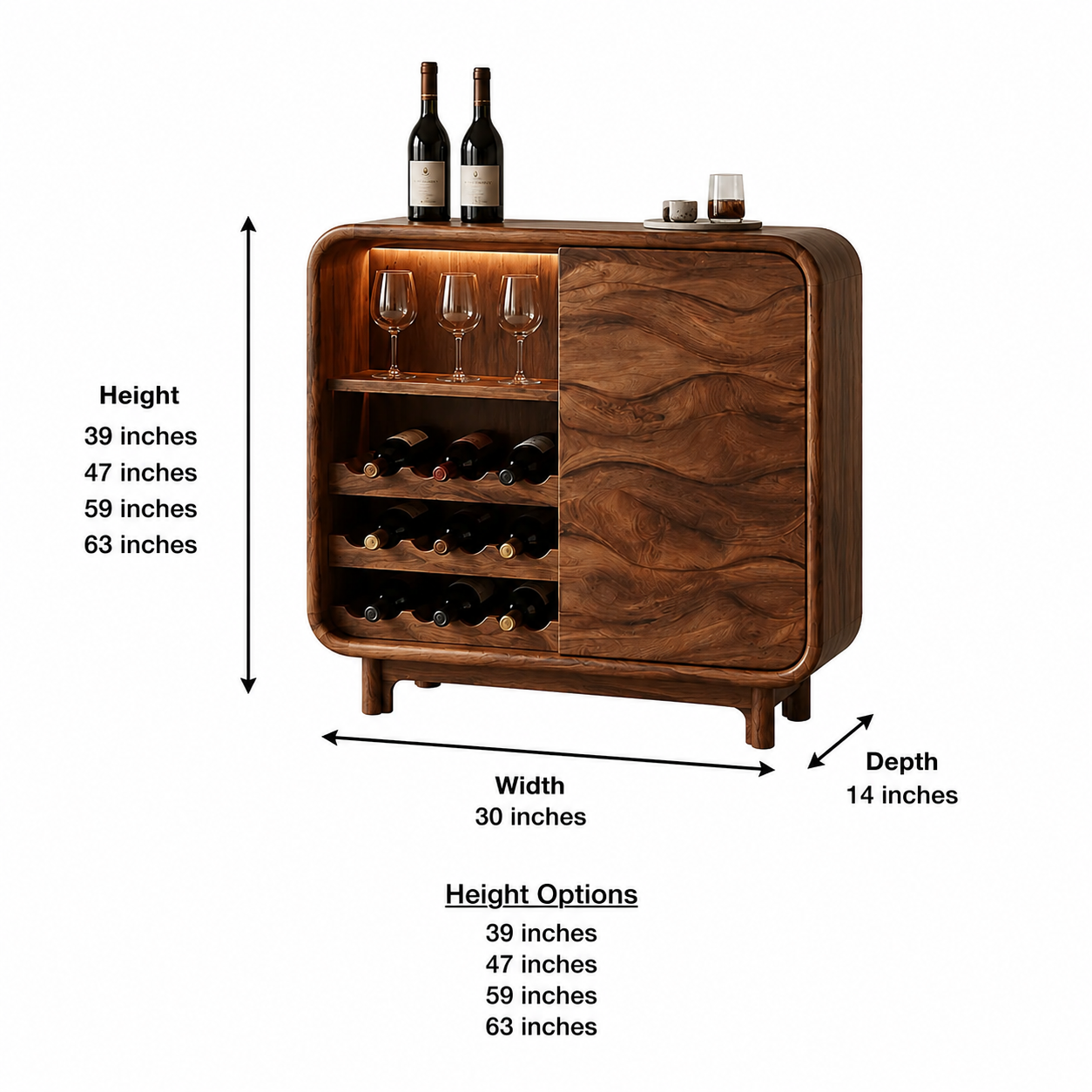 Solid Wood Wine Cabinet – Rounded Wood Bar Storage Cabinet with Wine Rack for Living Room Decor
